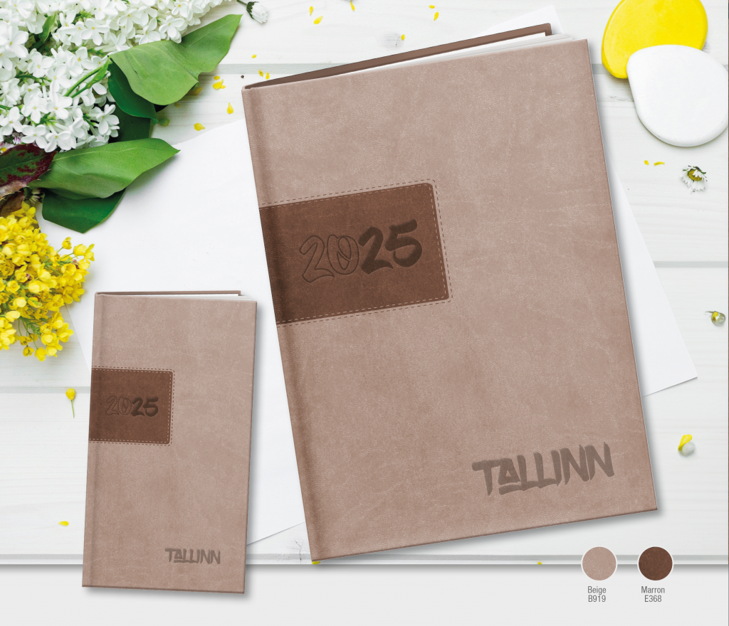 Agendas Tallin en deux formats, avec couverture rigide en Vivella deux couleurs surpiquée